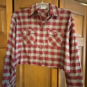 Aritzia Sunday Best Cropped Red Plaid Shirt